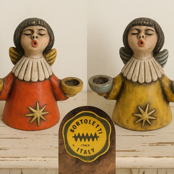 ✨ Vintage Italian Choir Angel Candle HoldersMid-Century European Pottery Pair
